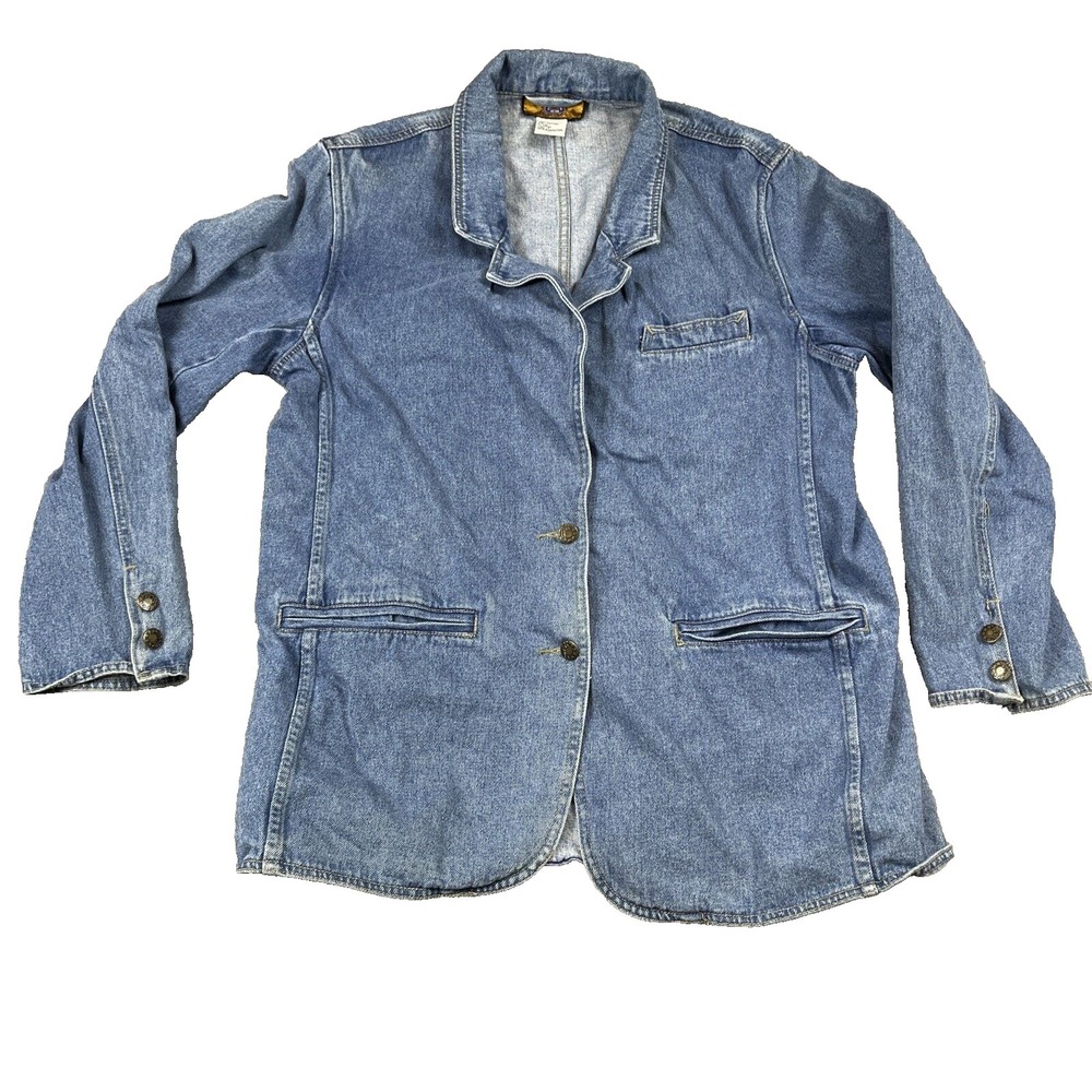 Vtg. Baccini Denim Blazer Coat Womens Large Blue Everyday Casual 90s‎ Y2k Retro